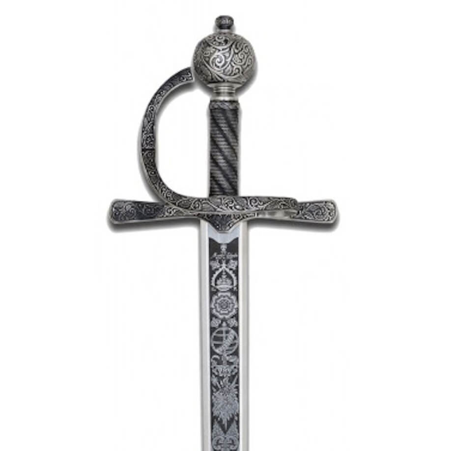 Espada de Sir Francis Drake com acabamento prateado e punho decorado Marto 5100