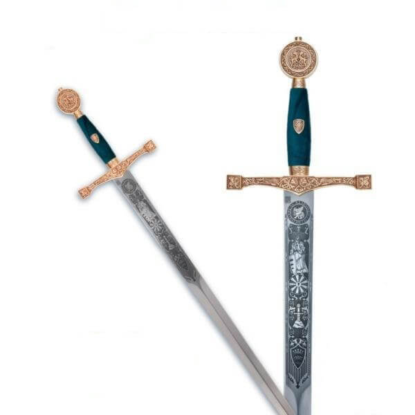 Espada Excalibur em ouro com gravação profunda Marto MA752
