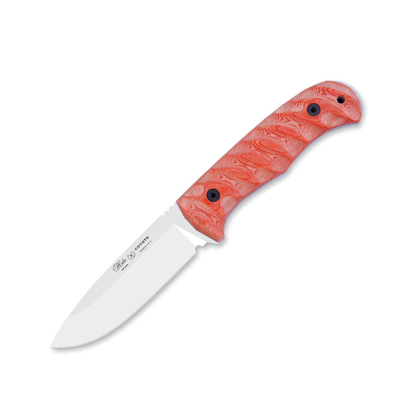 Cuchillo bushcraft Nieto Coyote con mango de micarta naranja con ...