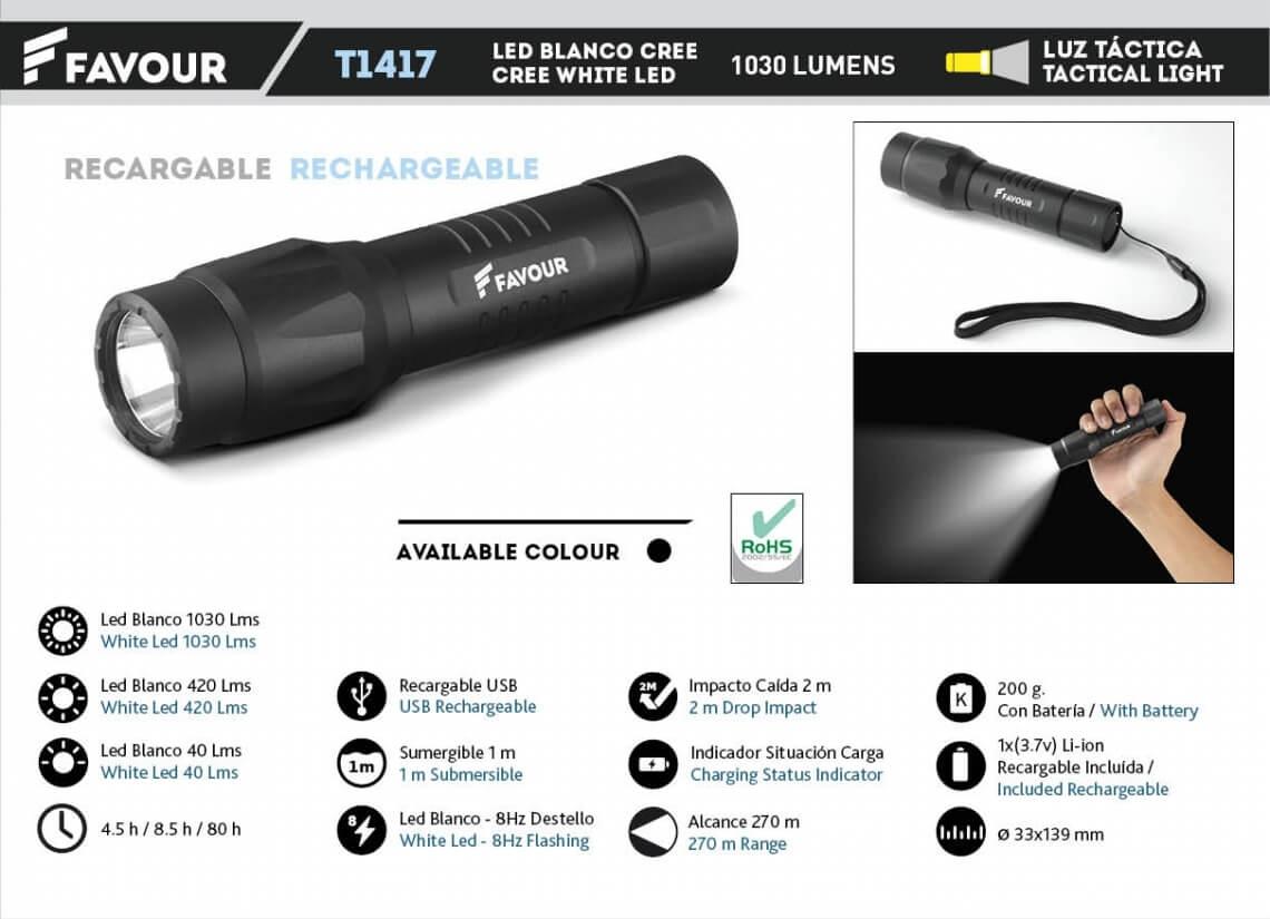 Linterna táctica con Led blanco cree de 1030 lumens de 270 metros...