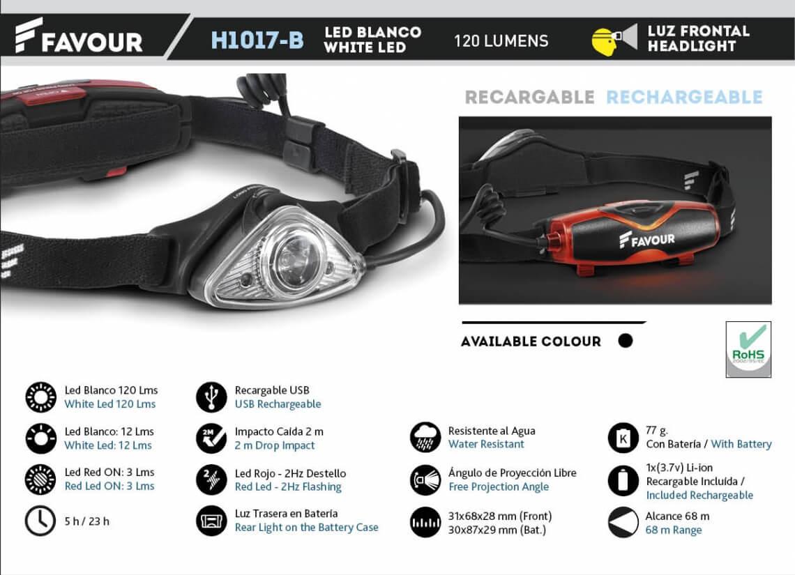 Luz frontal con led blanco de 120 lumens recargable por USB y áng...