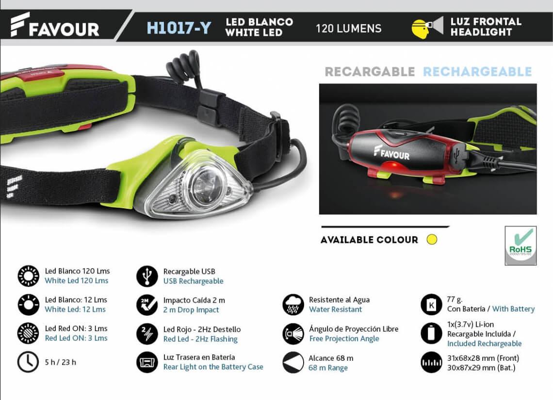 Luz frontal amarilla con led blanco de 120 lumens y luz trasera