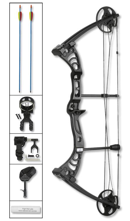 Arco compuesto de poleas  de color negro y peso de 55 libras