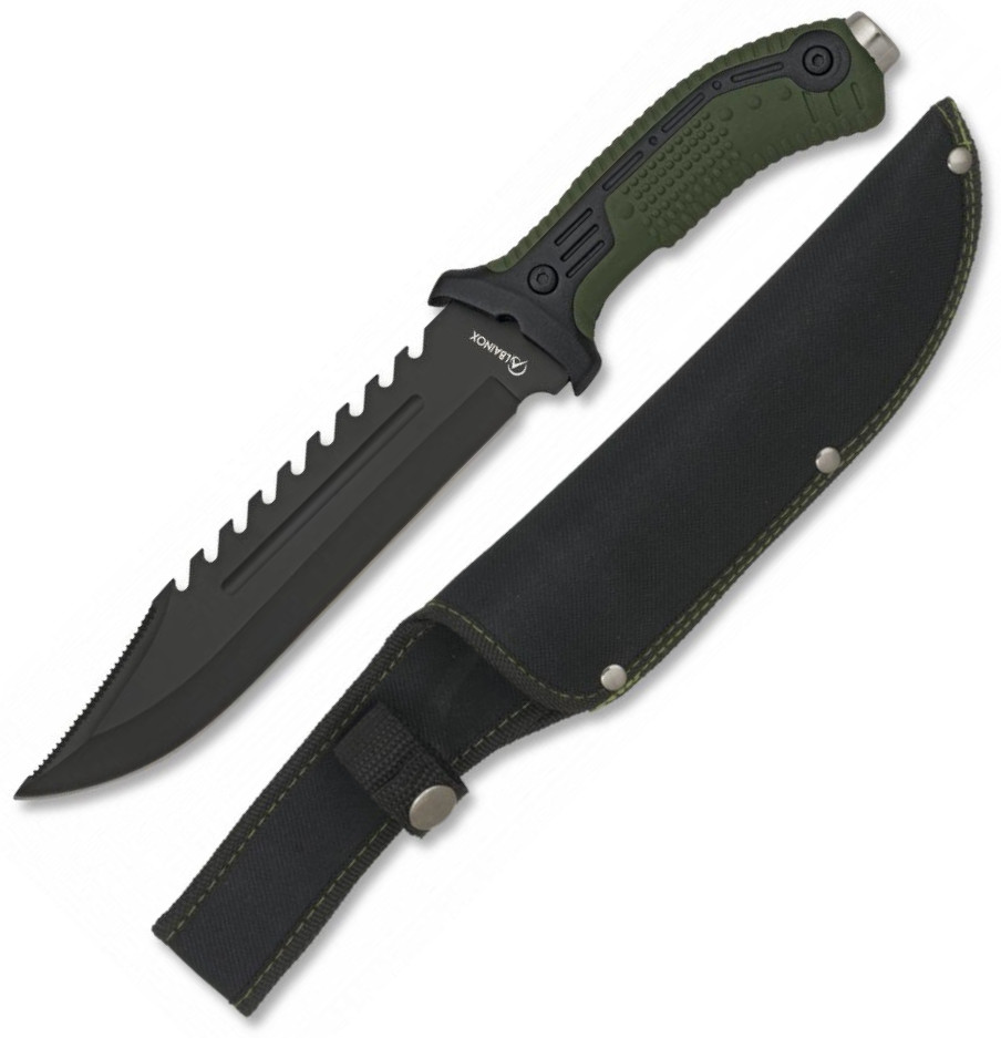 Albainox tactical knife with ABS and green rubber handle and 19.5...