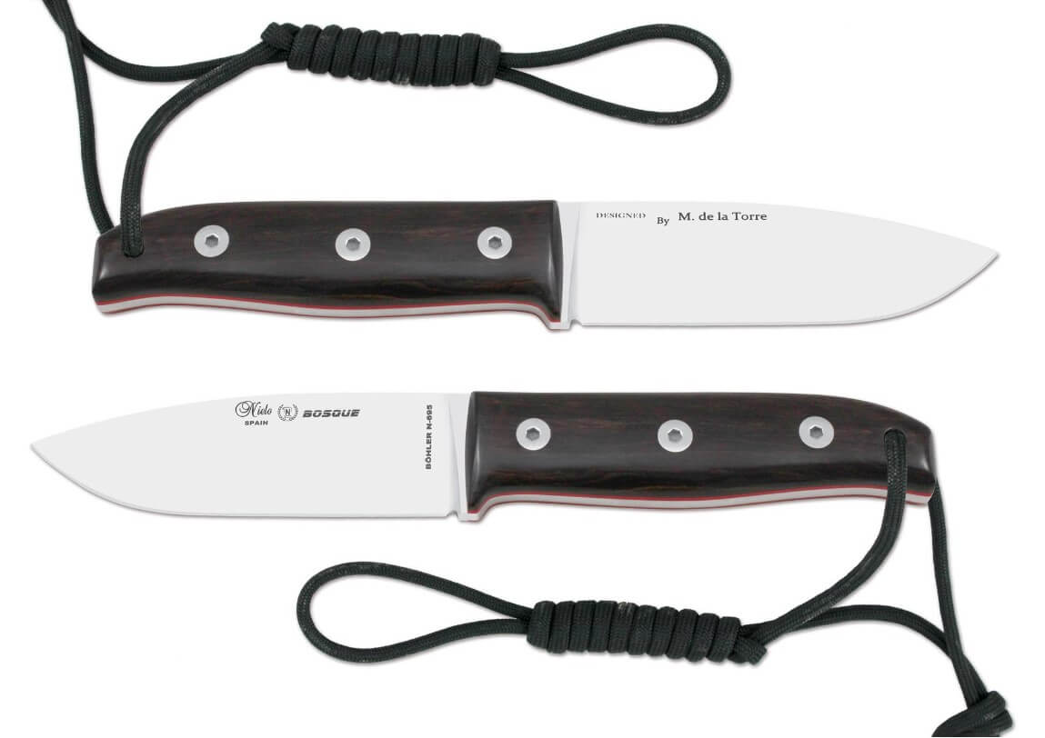 Cuchillo bushcraft Nieto Bosque con mango de madera de granadillo y hoja de acero Bohler N695