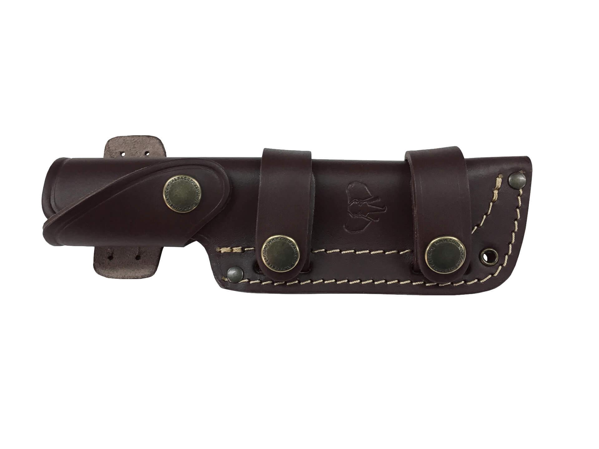 Coltello Bushcraft ENT Cudeman con manico in legno d'ulivo e fodero multiposizione con kit completo