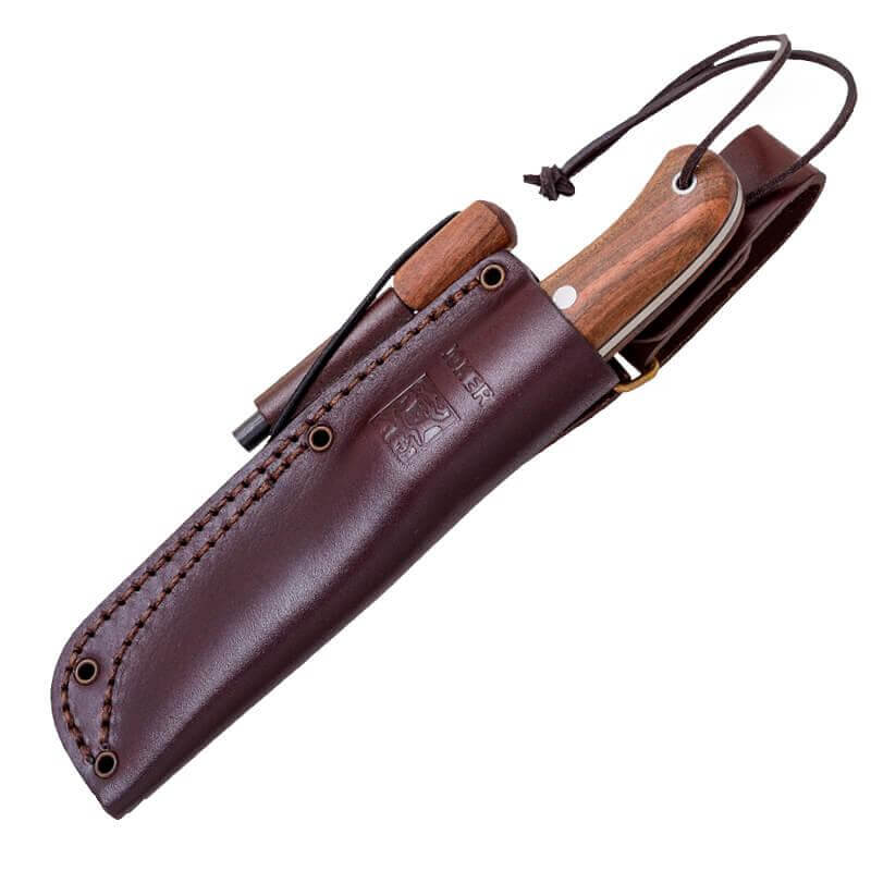 Cuchillo Bushcraft BS9 Campero de madera de nogal y Sandvik 14C28N con pedernal