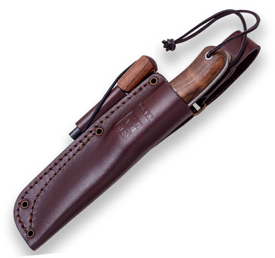 Joker BS9 Trampero Bushcraftmesser mit Walnussholzgriff und 10 cm Klinge mit Feuerstein