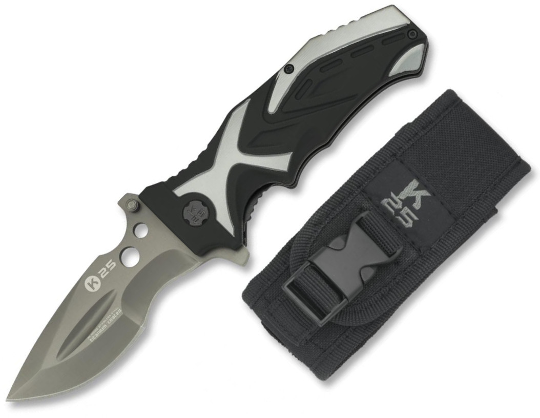 Navaja táctica K25 con hoja recubierta de titanio de 9,3 cm largo...