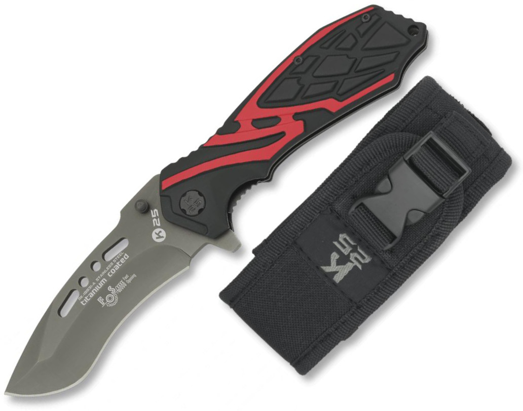 Navaja táctica K25 con mango de aluminio, sistema FOS y hoja de 9...