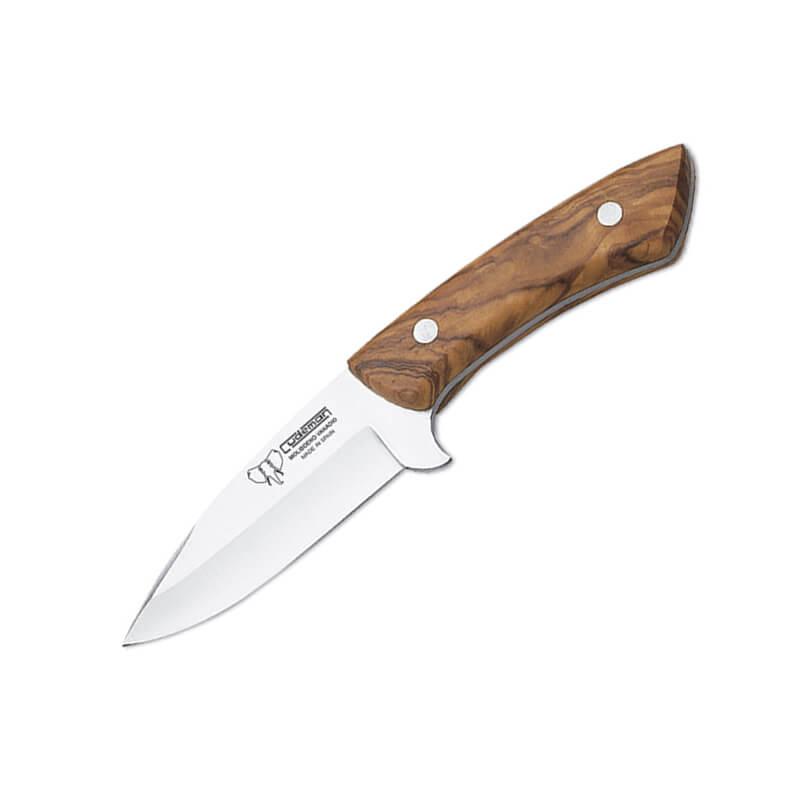 Coltello Cudeman per scuoiare con manico in legno d'ulivo, lama 8,5 cm