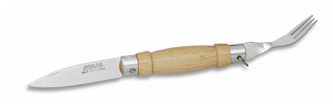 Navaja con tenedor de MAM con mango de madera, hoja de 5,60 cm de...