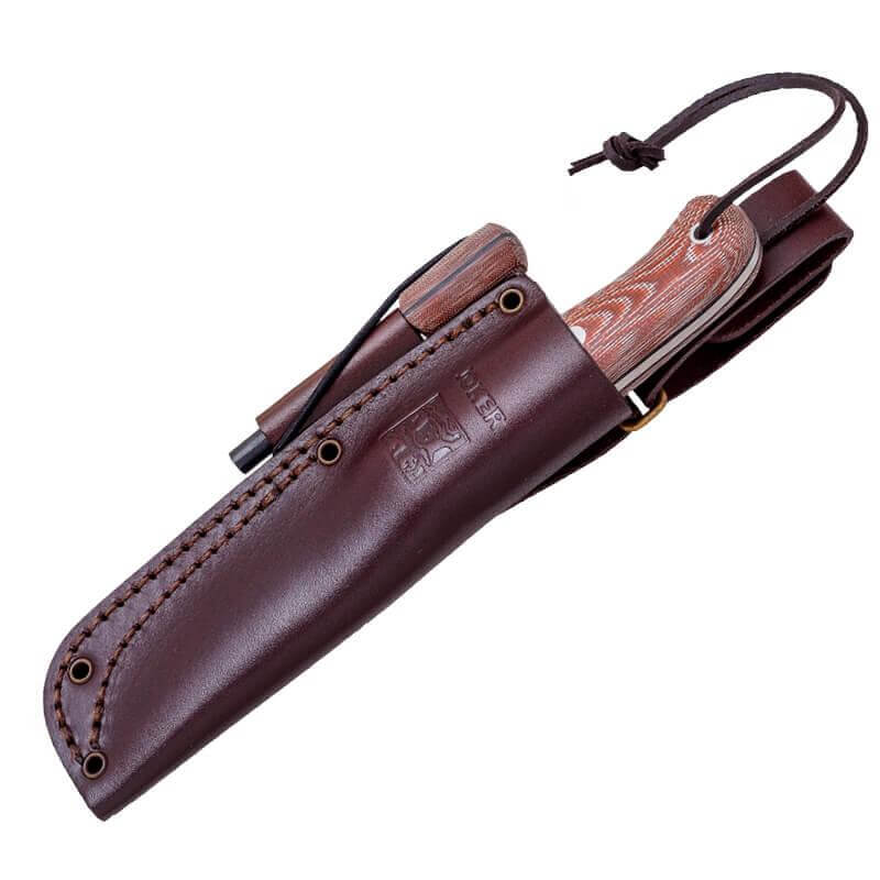 Cuchillo táctico BS9 campero con mango de micarta canvas marrón con pedernal