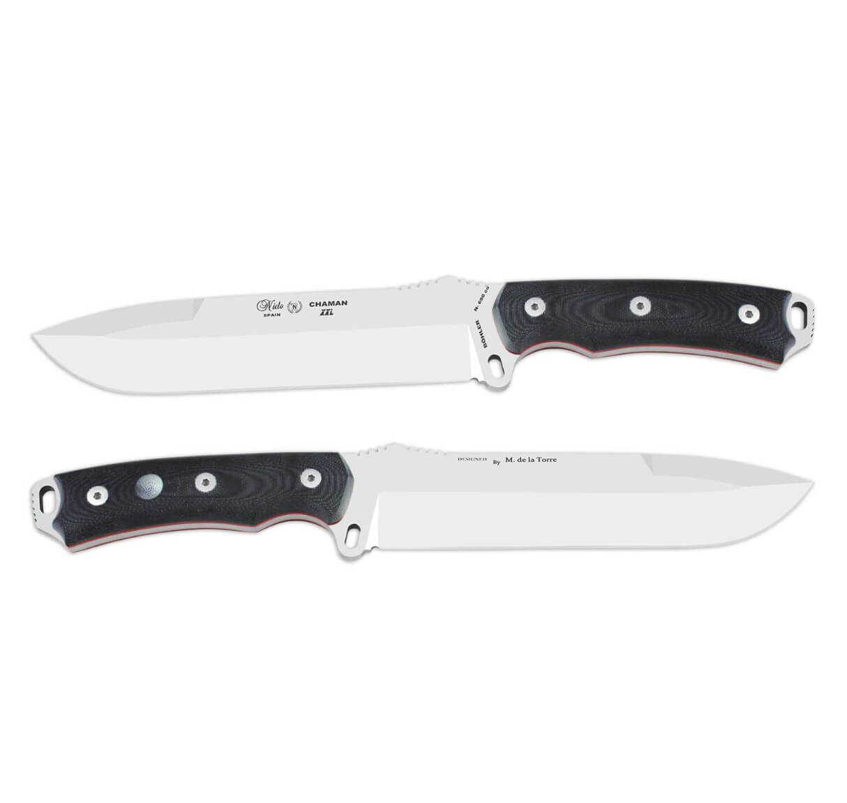 Couteau de bushcraft Nieto Chamán XXL avec manche en G10 noir et lame en acier Bohler N690Co de 19,5 cm