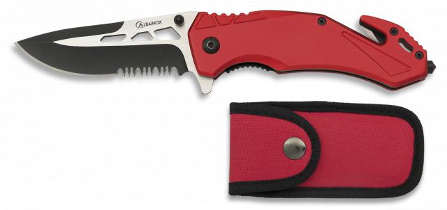 Couteau tactique rouge avec coupe-ceinture et brise-vitre 19908 A...