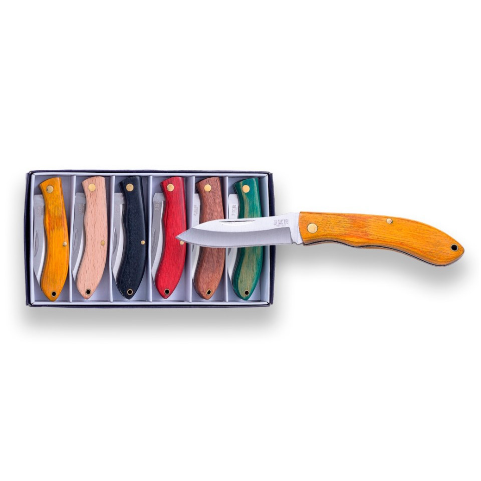 Set de 6 navajas con mango de madera prensada de distintos colore...