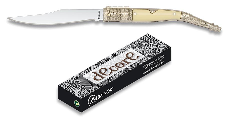 Coltello chiudibile Albainox cromato con manico in ABS bianco e l...