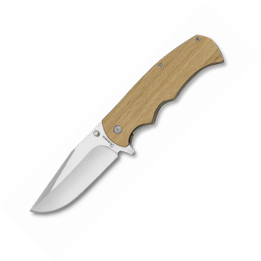 Albainox pocket knife with clip, natural wood handle and 8.8 cm b...