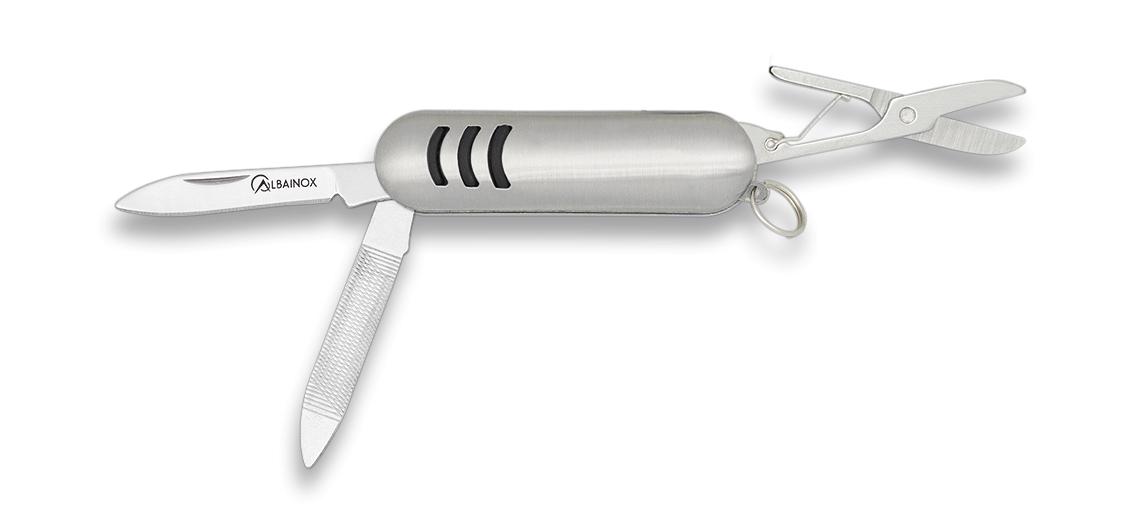 Three-purpose Swiss Army knife with aluminum handle and closed le...