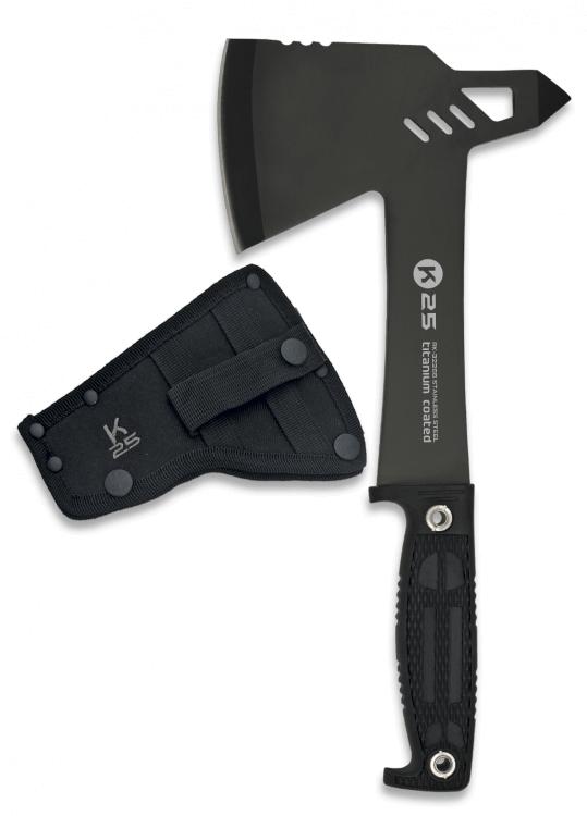 Hacha táctica K25 con mango de goma, hoja de acero 7Cr17Mov y lon...