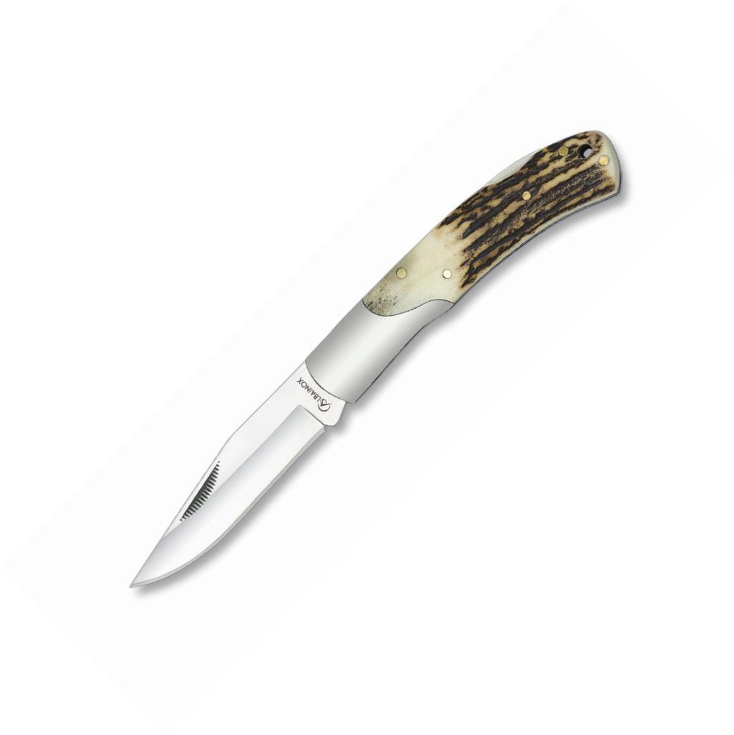 Albainox pocket knife with antler handle, steel bolster and 7.6 c...