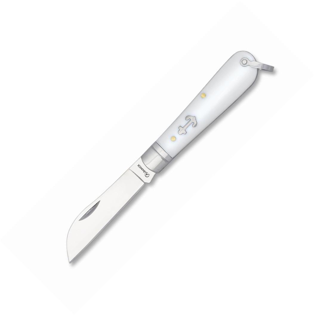 Coltello chiudibile Sailor con manico in ABS bianco, bolster in a...