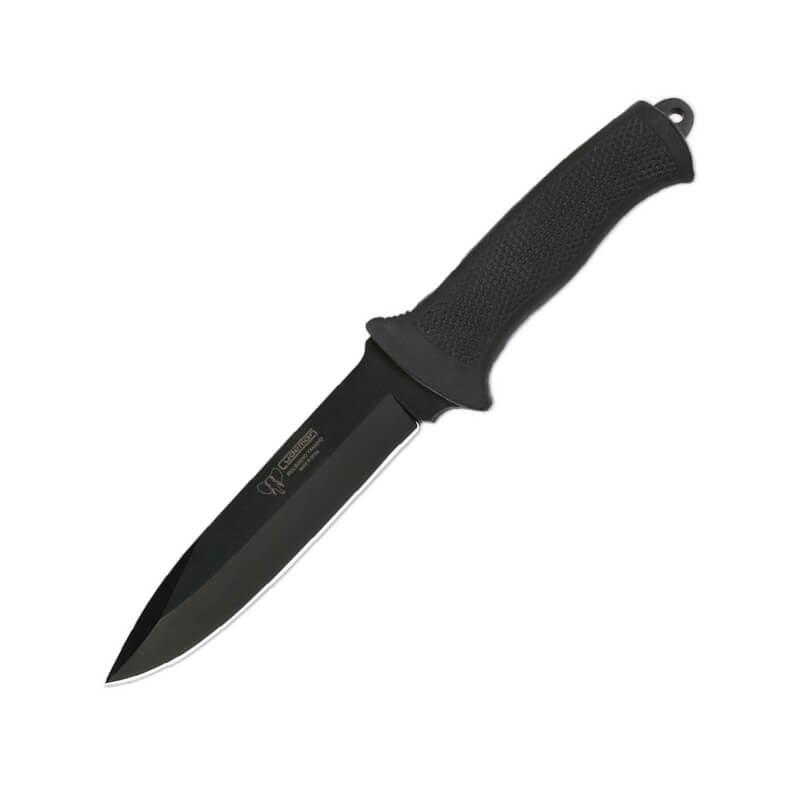 Coltello tattico Cudeman modello TORNADO. Manico in gomma nera. Finitura brunita