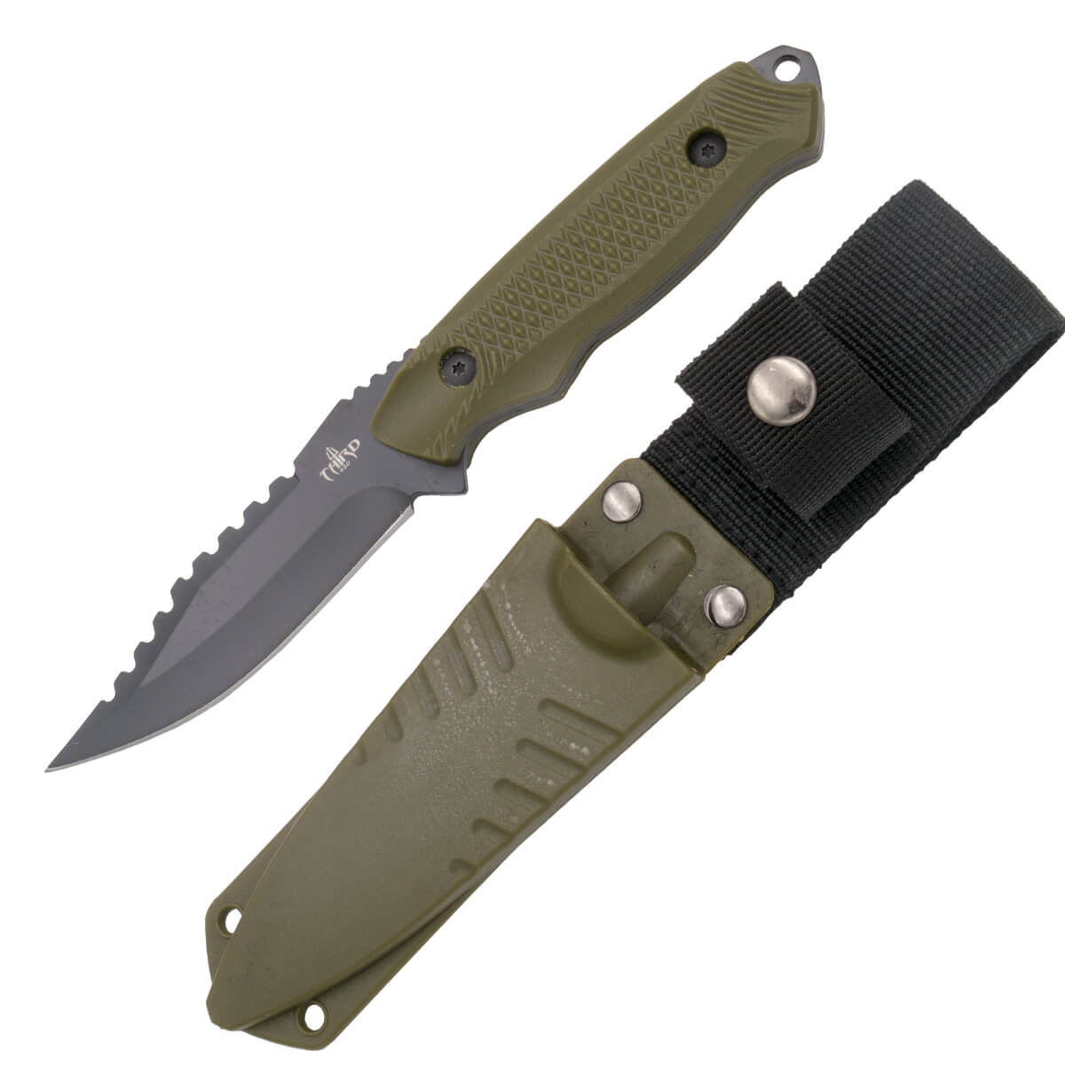 Cuchillo táctico con mango de ABS verde y hoja de acero 420 de 9.3 cm H0061BK