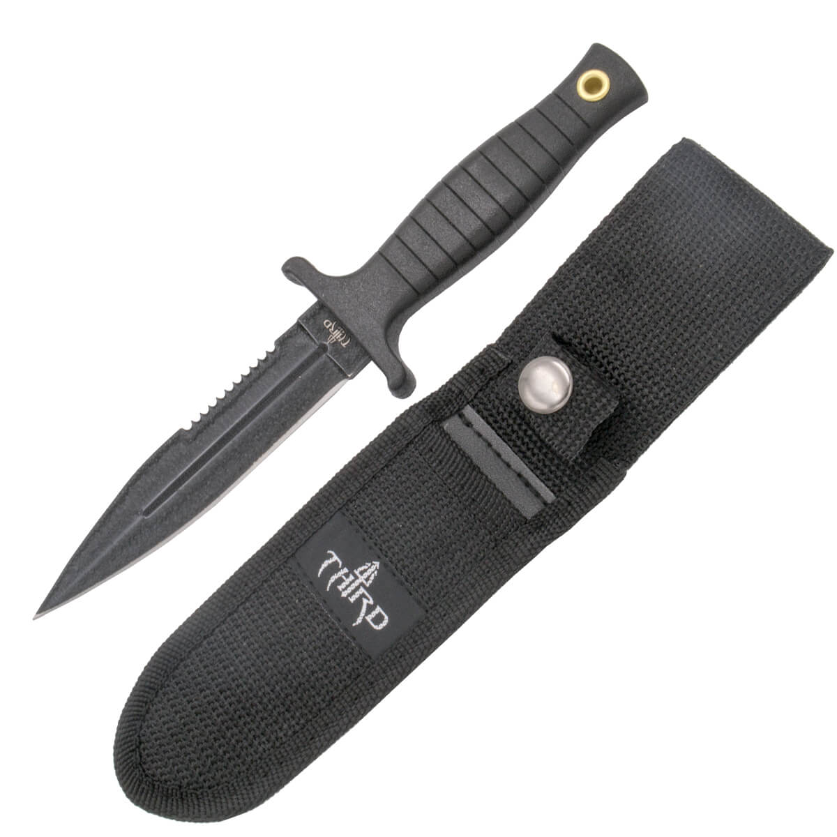Cuchillo táctico negro con sierra H0062S