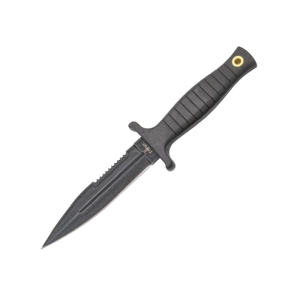 Cuchillo táctico negro con sierra H0062S