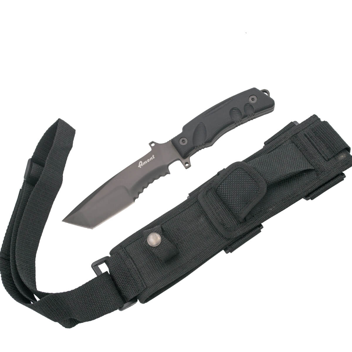 Cuchillo táctico con hoja negra de acero 420 de 15,8 cm y mango de G10 negro