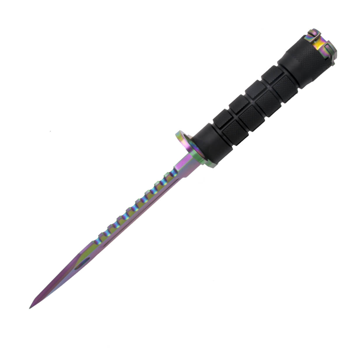Cuchillo táctico con hoja rainbow de 19.5 cm y mango de ABS negro