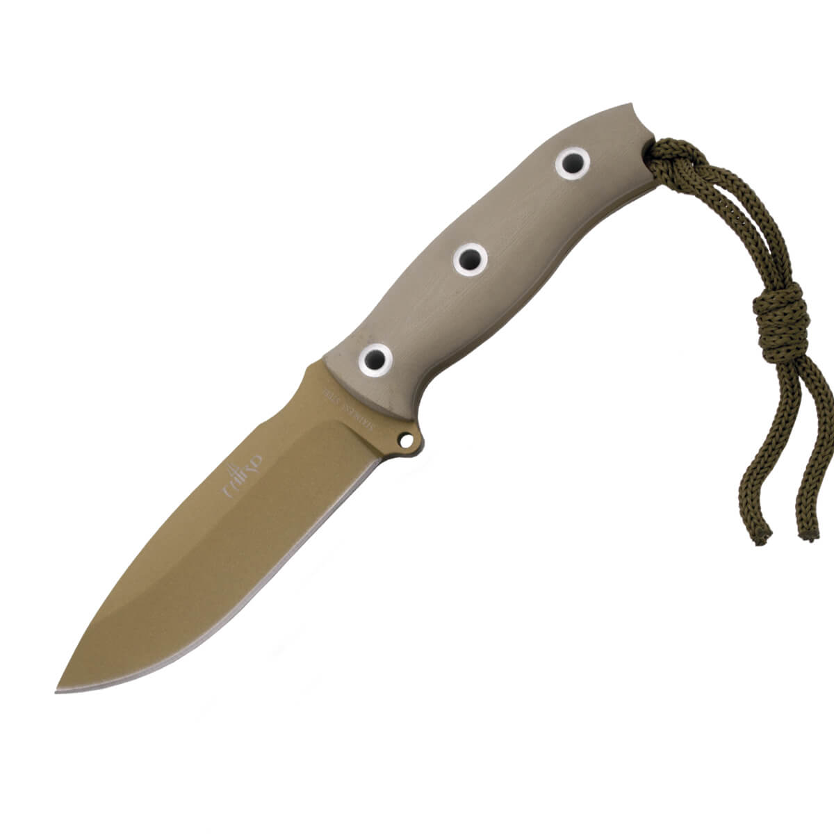 Cuchillo táctico con hoja dorada y mango de G10 color camel