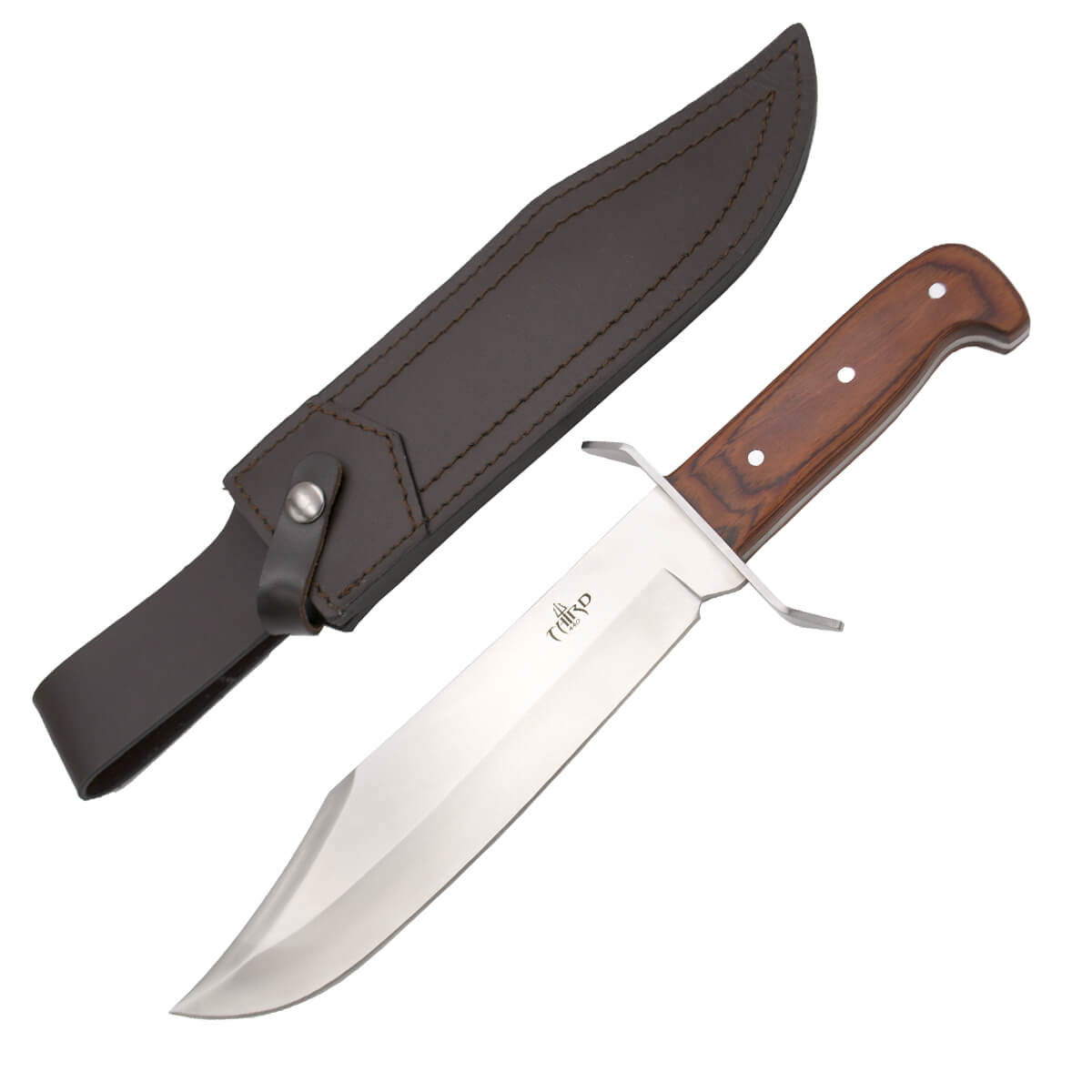 Full tang hunting knife with 25 cm bowie blade and pakkawood handle